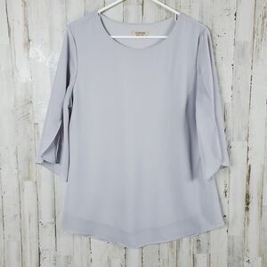 ACEVOG Scoop Neck Blouse Top Light Gray Size Medium